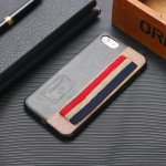 Wholesale iPhone 8 Plus / 7 Plus Striped Hand Strap Grip Holder PU Leather Case (Gray)